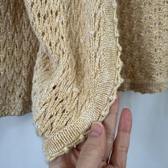 Christopher & Banks Handknit Crochet Open From Butter Yellow Cardigan Women’s L - Picture 6 of 8